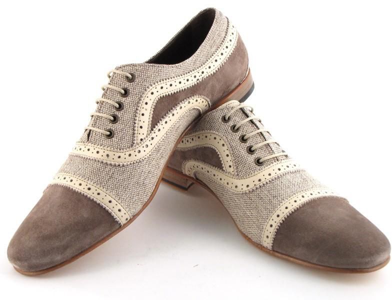 Paul Parkman Oxford Shoes with Natural Leather Sole for Men Beige Linen & Beige Suede 38