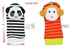 Infant Socks and Wrist Rattles Soft Toys Set of 4 (Panda and Monkey)