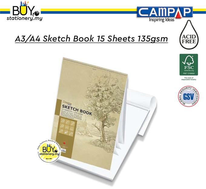 Campap A3/A4 Sketch Book 15 Sheets 135gsm - (1s/PKT)