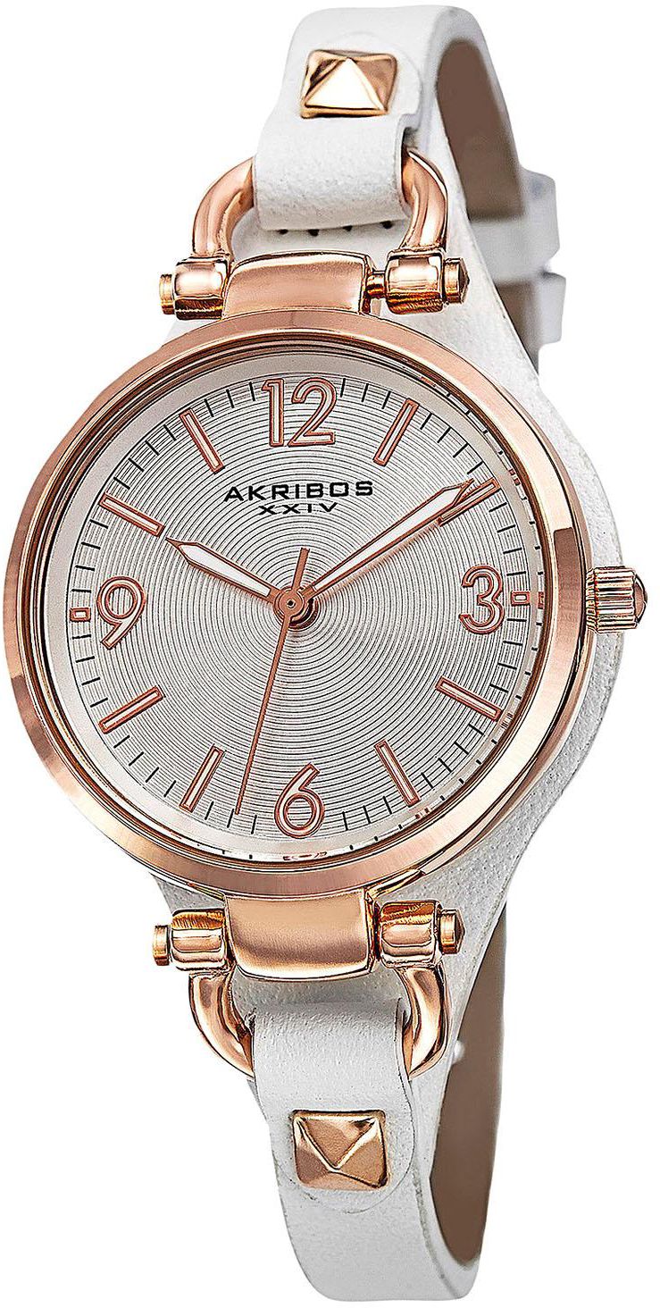 Akribos XXIV Women's Swiss Quartz Decorated Genuine Leather Thin Strap Watch