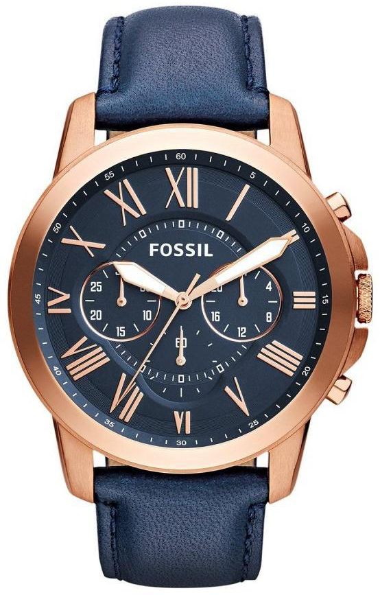 Fossil Men's Grant Chrono Leather Watch FS4835 (Navy Blue)