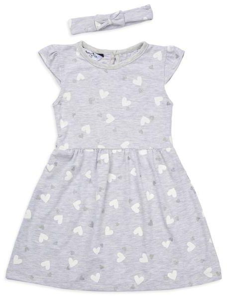 Baby Co. Grey Hearts Printed Dress With Head Band.