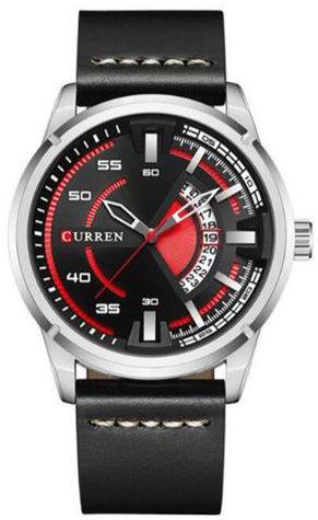 Men's Date Display Leather Quartz Analog Wrist Watch 8298 - 33 mm - Black