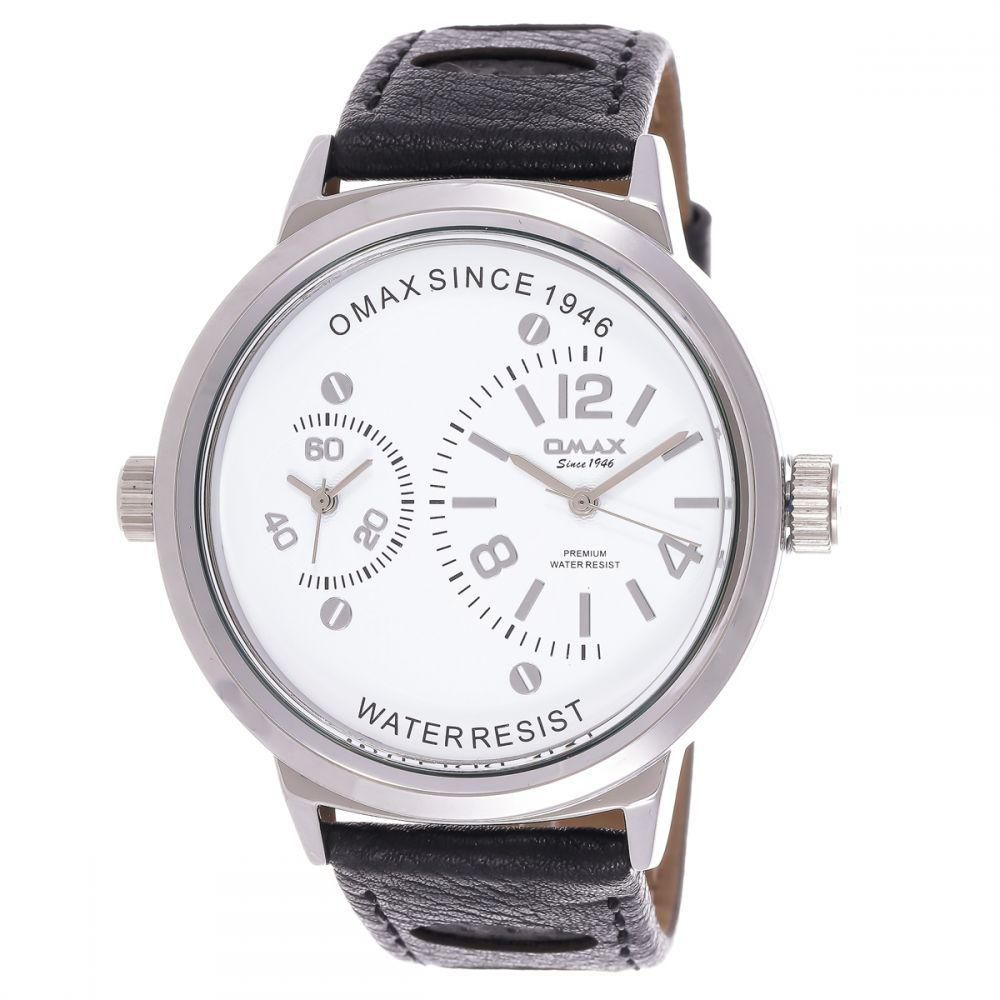 Omax For Men Dual Time White Dial Leather Band Watch - JC02P32A