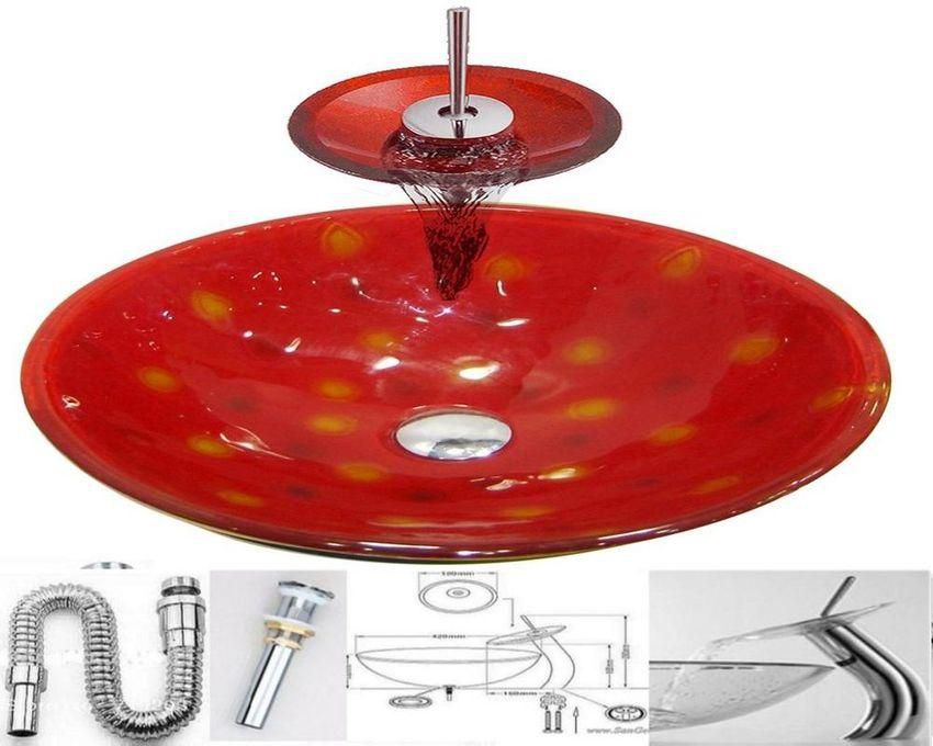 San George Design Glass Wash Basin With Waterfall Mixer + A Pop Up And Drain BBWMB 1043
