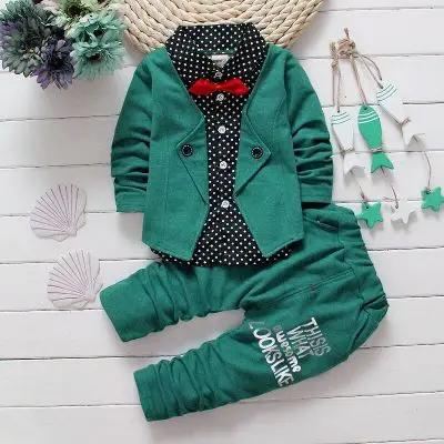 Baby Boys  Casual Clothing Set Baby Kids Button Letter Bow Clothing Sets include coat and pant