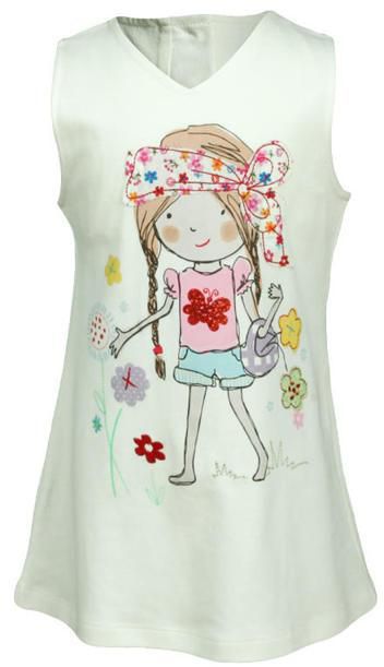 Venti White Blended Cotton Sleeveless Top with Girl Print