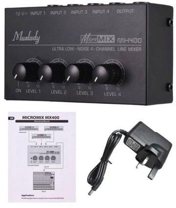 Ultra Compact Low Noise Mono Audio Mixer With Power Adapter And Manual MX400 Black
