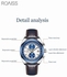 Men's Leather Band Quartz Watch Analog Display Round Blue Dial Multifunctional Chronograph Wristwatch with Small Dials