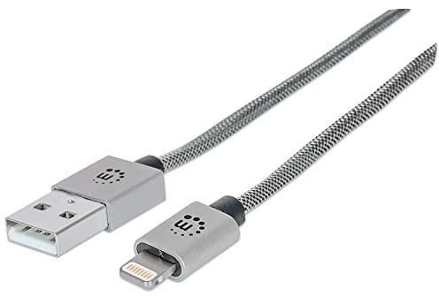 Manhattan 394338 iLynk Lightning Cable- A Male To 8 Pin Male, 1 Meter, Metallic Silver