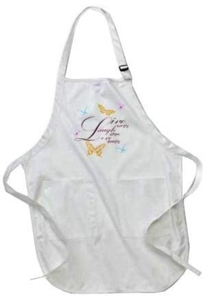 Live Laugh Love With Pretty Butterflies Printed Apron With Pouch Pockets White 22 x 24inch