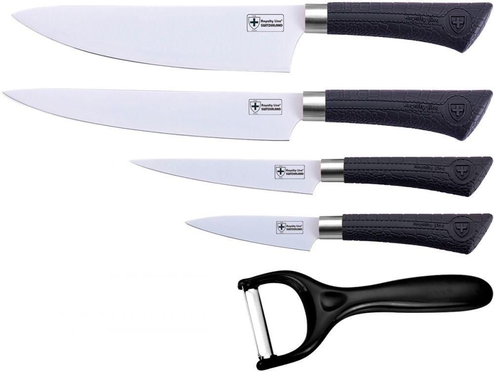 Royalty Line Ceramic Coated Knife Set With Stand -  5 Pcs, Black