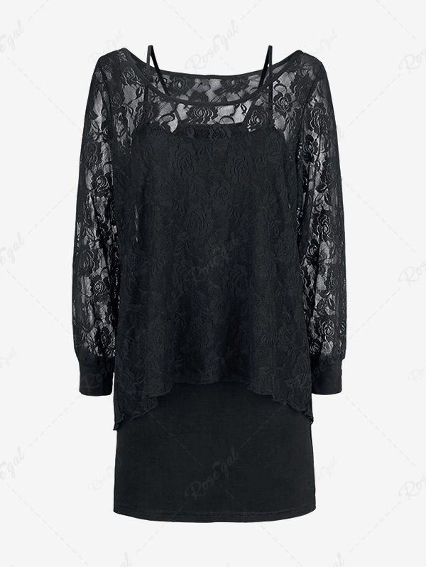 Plus Size Sheer Lace Top and Cami Bodycon Dress Set - L | Us 12