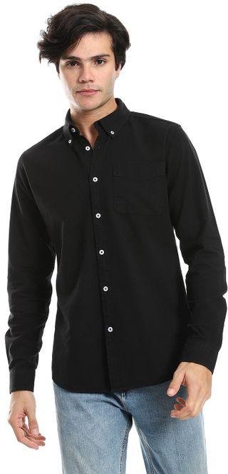 Andora Button Down Collar Long Sleeves Shirt - Black