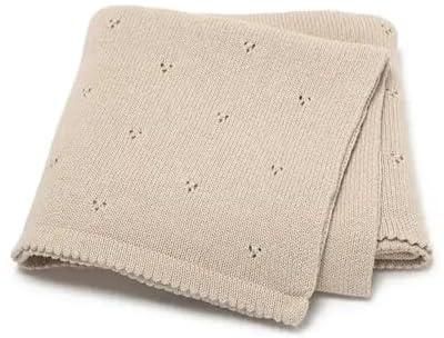 Knitted Baby Blanket - Delicate Pointelle - Soft and Breathable Cotton - Versatile Receiving Blanket for Newborns - ready to gift (Camel)