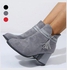 Fashion Women Heel Faux Leather Zip Tassel Ankle Boots Grey