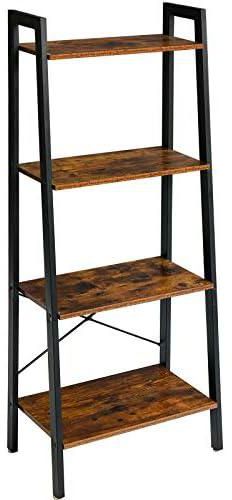 IBUYKE Ladder Shelf, 4-Tier Storage Organiser Shelves, 60x35.5x148.5 cm, Shelving Unit, Plant Stand, Living Room Bookcases, Industrial Bookshelf, for Bedroom, Kitchen, Office TMJ014H