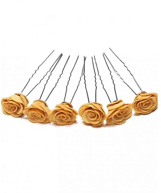 Sunshine 6pcs Rose Flower Waved U Shaped Hair Pins Grips Bobby Pin Salon Wedding Bridesmaid Accessory-Yellow