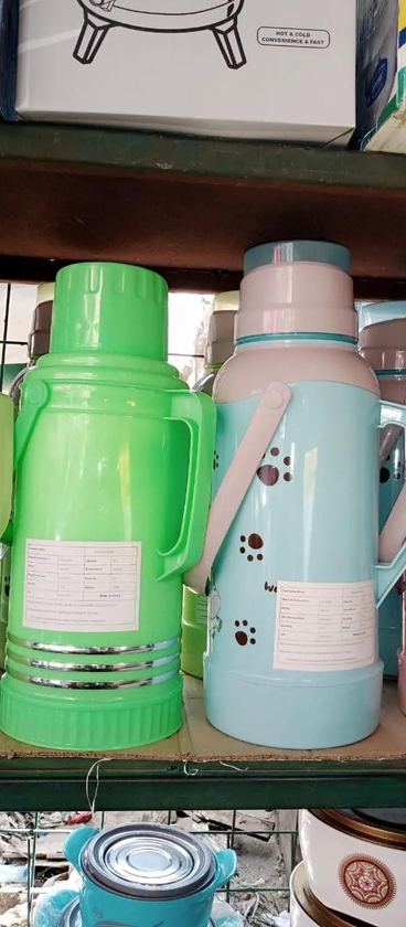 Flasks;1 PCS;- .3.2litres flask made of strong plastic material that does not break easily.the flask is modern to act as hot and cold.can keep tea/milk/coffee and water for over 18