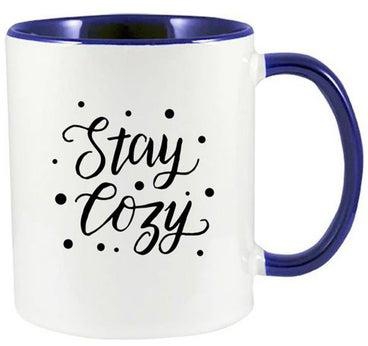 مج مطبوع عليه عبارة "Stay Cozy" أزرق 11أوقية