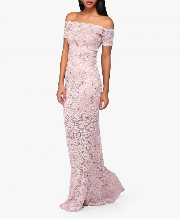 Dusty Pink Lace Off Shoulder Gown