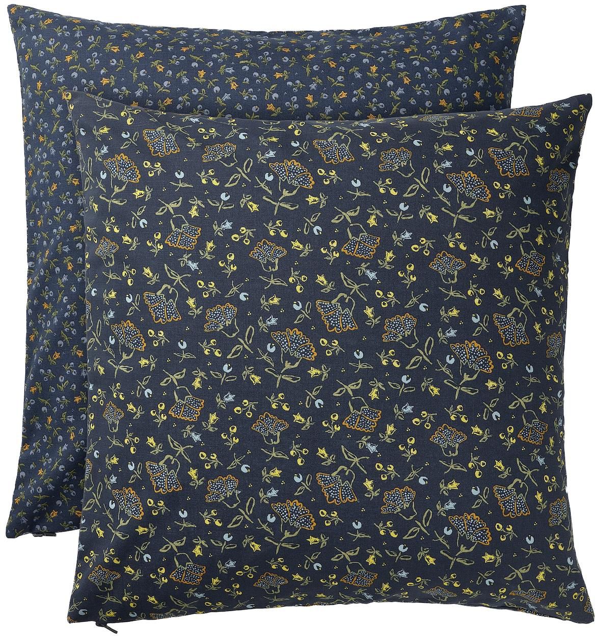SVÄRDTÅG Cushion cover - dark blue/floral pattern 50x50 cm