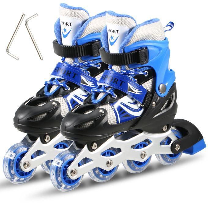 SPORT حذاء باتيناج قابل للتعديل عجل صف واحد فلاش LED، أزرق/أسود