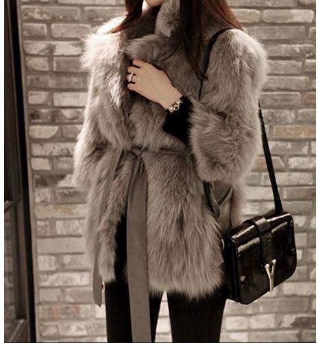 Grey Slim Faux Fur Coat