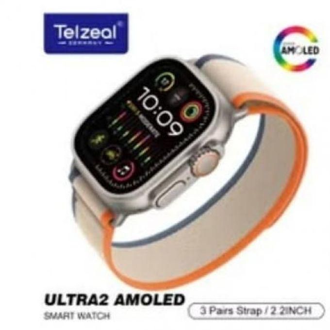 Telzeal SmartWatch Ultra 2 (gold) - 3 Straps (Stainless&Orange&MultiColor)