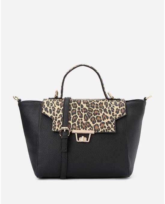 Pino bravo Leopard Hand Bag - Black & Beige