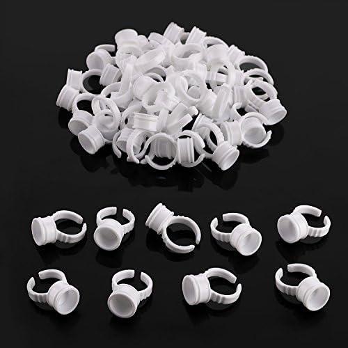 FAMILIFE Tattoo Rings Cups Disposable Glue Holder Plastic Tattoo Ink Pigment Ring Adhesive Makeup Rings Palette For Eyelash Extension Nail Art Application Tools, 100 Pack
