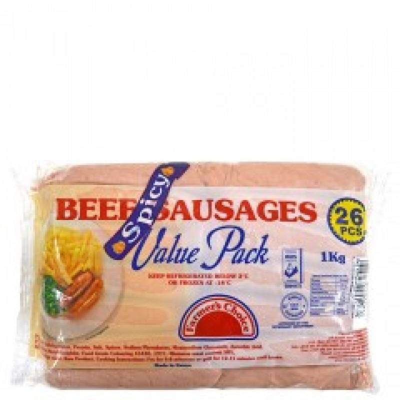 FARMERS CHOICE SPICY BEEF SAUSAGES VALUE PACK 1KG