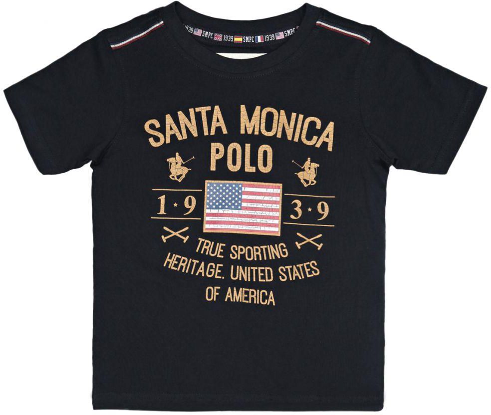 Santa Monica Black Polyester Round Neck T-Shirt For Boys