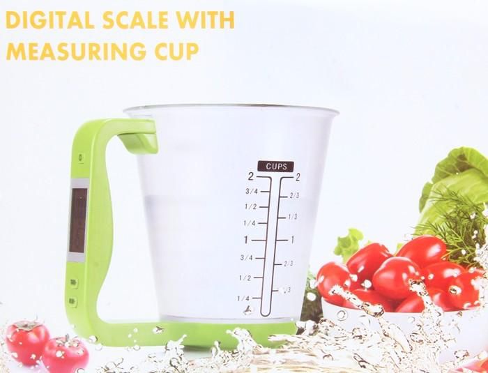 All in One Digital Measuring Cup and Scale with LCD Display Weight & Temperature Green