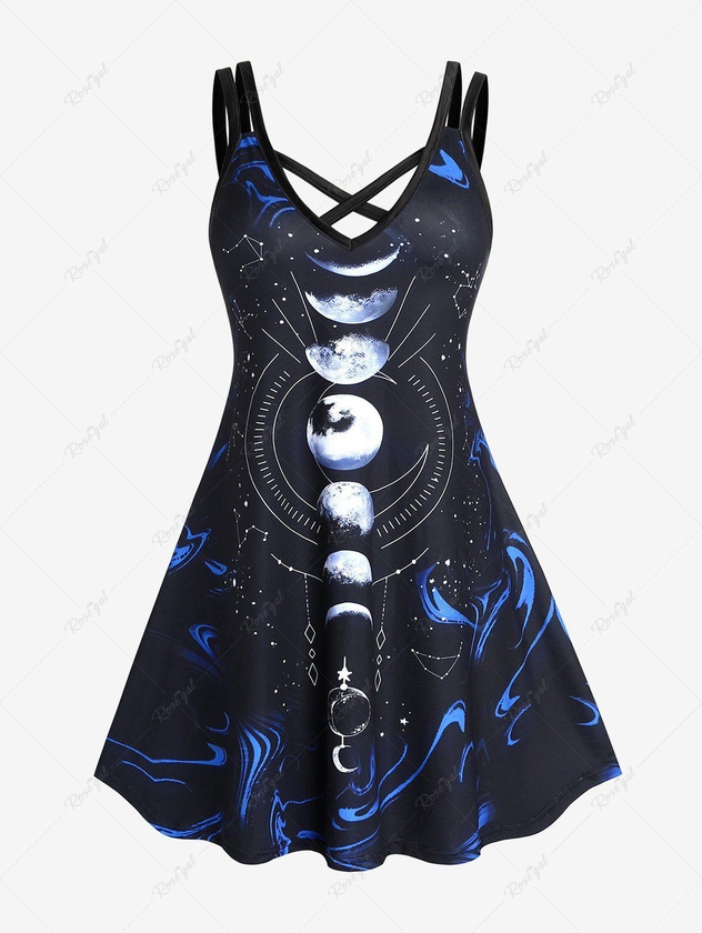 Plus Size Galaxy Print Crisscross A Line Sleeveless Casual Dress - 5x | Us 30-32