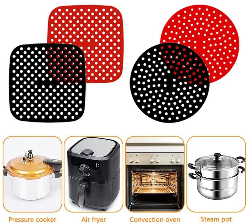 Reusable Silicone Air Fryer Liners Non-Stick Round Square Air Fryer Liner Mats for Kitchen Cooking with 100PCS Disposable Gloves