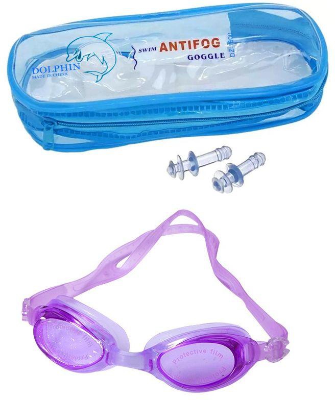 Dolphin DZ-1600 Anti-Fog Swimming Goggle With Ear Plugs, Purple