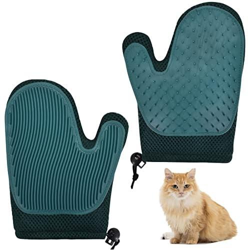 Pet Glove Pack of 2 Grooming Gloves for Cats Dogs Pet Brush Massage Glove Dog Salon Adjustable Glove Pet Grooming Glove Hair Removal Gloves (Dark Green)