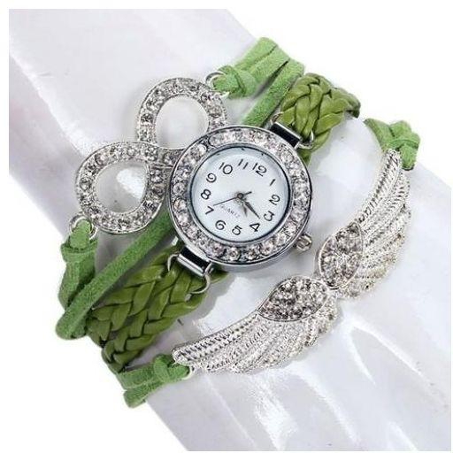 Mcykcy Womens Bracelet Weave Wrap Quartz Leather Angel Wings Wrist Watches Green