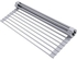 Drain Rack for Kitchen, Over The Sink Roll Up Dish Racks Multipurpose Foldable Dish Drying Rack, for Kitchen Counter/Pot Holder, Stainless Steel- Gray- 17''x 13''
