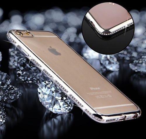 OEM For IPhone 6 & 6s Diamond Bling Luxury Plating PC Frame Transparent TPU Protective Case-Silver