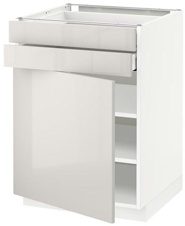 METOD / MAXIMERA Base cabinet w door/2 drawers, white, Ringhult light grey