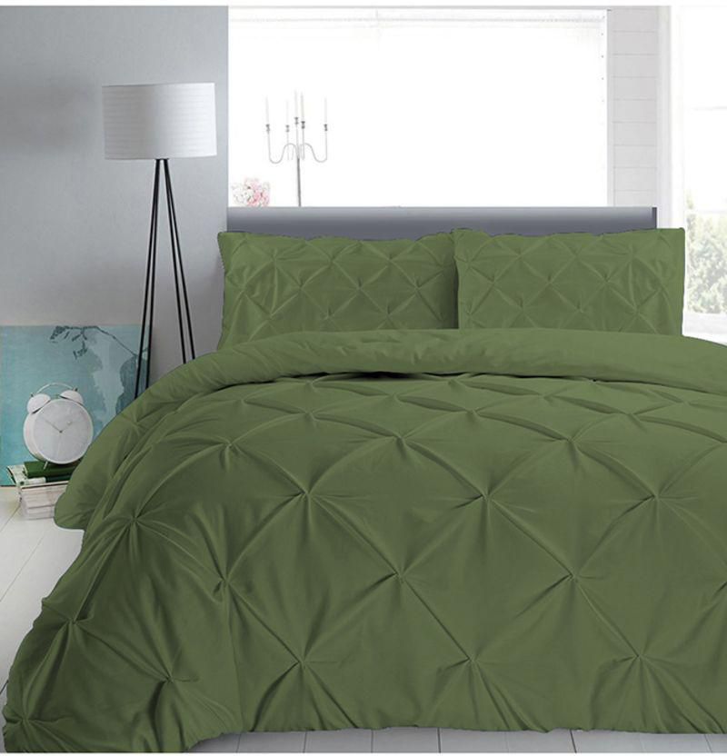 3 Piece Pinch Pleated Egyptian Cotton Duvet Cover Set Olive Green