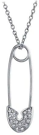925 Sterling Silver Cubic Zirconia Studded Safety Pin Pendant Necklace