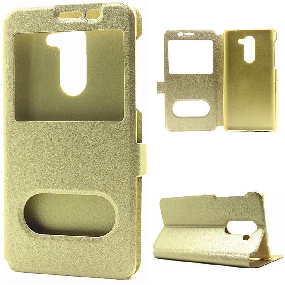 For Huawei GR5 ‫(2017) / Mate 9 Lite / Huawei Honor 6x ‫(2016) - View Window Silk Texture Leather Mobile Cover - Gold