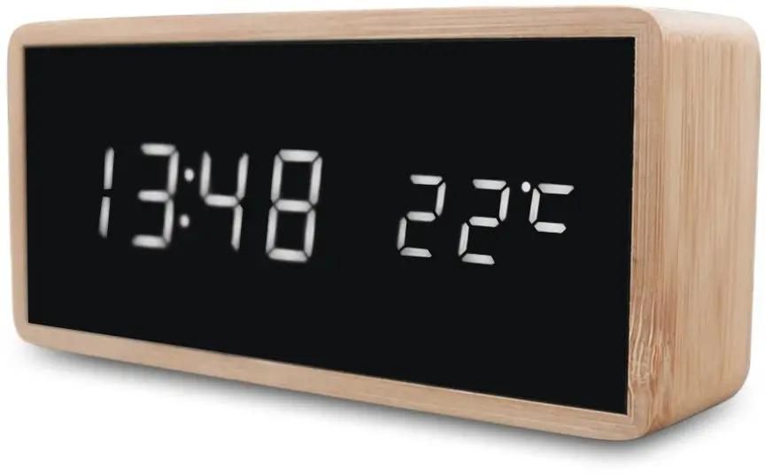 Bamboo Wooden Alarm Clock Led Display, Wood Alarm Clock