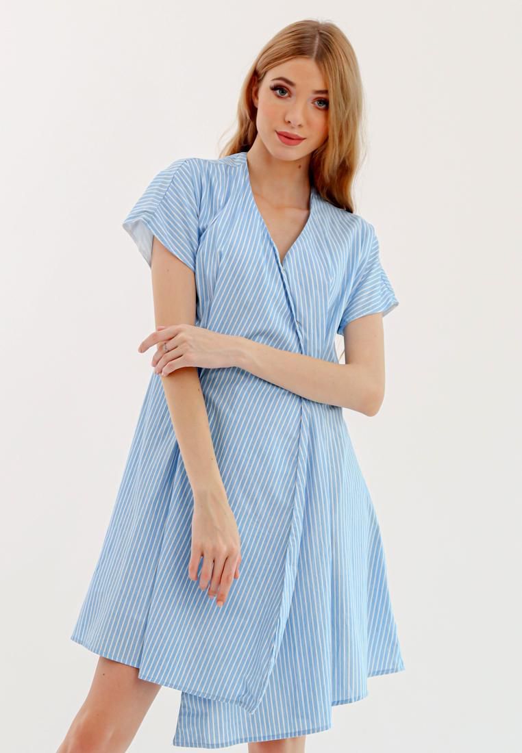 Gobindpal Sophistix Aria Short Dress - 4 Sizes (Blue Cream Stripes)