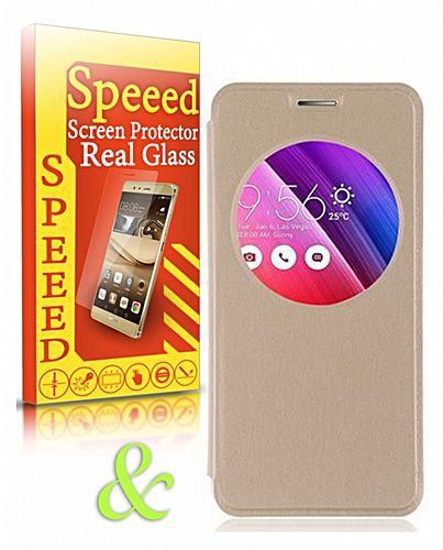 Speeed Circle View Case For Asus Zenfone Max - Gold + HD Glass Screen Protector