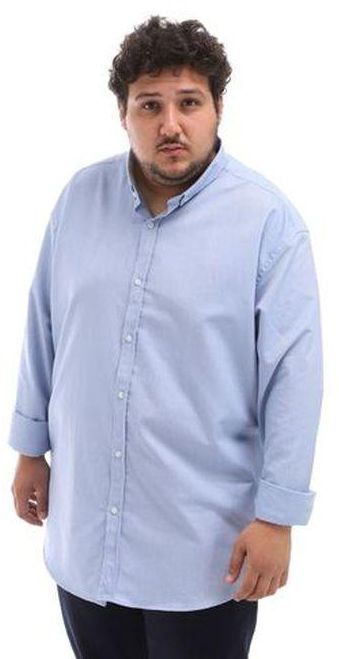 Andora Plus Size Textured Buttoned Shirt - Baby Blue