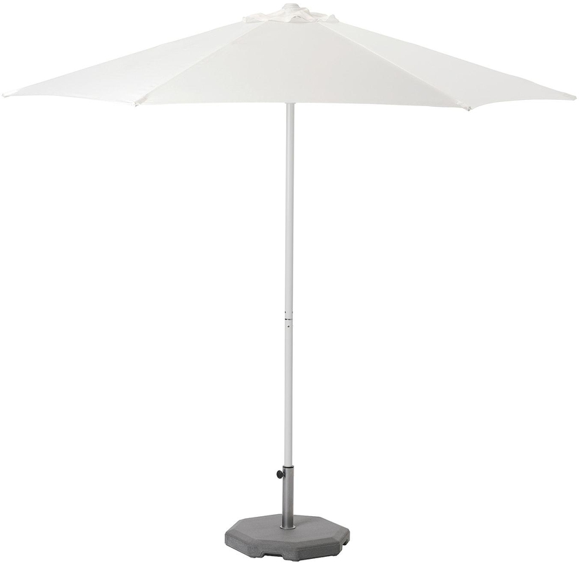 HÖGÖN Parasol with base - white/Huvön dark grey 270 cm